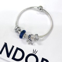 ※モモ※【未使用】PANDORA ブレスレット ブルー系 Pandora Momemnts ラウンド クラスプ ブルー ブレイデッド
