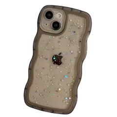 きらきら iPhone 12 Pro ケース クリア 透明 ラメ入り 星 キラキラ ウエーブ 波型フレーム かわいい アイフォン12プロ カバー 大人 可愛い デコレーション 女性 人気,黒 1