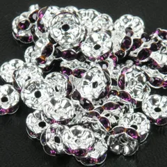 50個　アメジスト　波ロンデル　　(サイズ　5mm 6mm 7mm 8mm 、台座カラー　シルバー　ゴールド　選択可能) スペーサー　ブレスレット　アンクル　ネックレス　イヤリング　ピアス　ハンドメイド　アクセサリー　パーツ