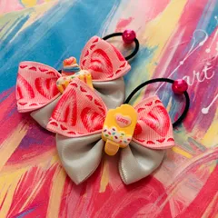 53 ハンドメイド　カップケーキ　アイス　いちご　リボン　スイーツ　ヘアアクセサリー　ヘアゴム　女の子　キッズ　子供　おしゃれ　誕生日　プレゼント　クリスマス　保育園　幼稚園　小学生