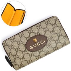 グッチ ネオヴィンテージ キャットヘッド タイガー ジップアラウンド ラウンドファスナー 長財布 GGスプリームキャンバス レザー ベージュ エボニー イエロー ブラウン 茶 黄 アンティークゴールド金具 473953 箱付 GUCCI（新品・未使用品）