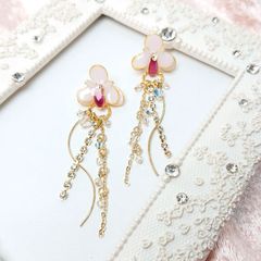 再販×1中国風 うる艶 胡蝶蘭ピアス 胡蝶蘭イヤリング 上品 キレイめ 透明感