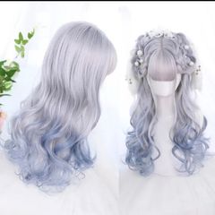 ロングウィッグ ウィッグ エクステ 簡単装着 フォーマル コスプレ 仮装 イベント ゆるふわ ロリータ コスプレ アニメ ブルーグレー グラデーション 良質 新品