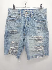 ◇ ⊂ MOUSSY マウジー ダメージ加工ボタンフライ ハーフ デニム パンツ ジーンズ サイズ24 ブルー レディース E  【1411130012839】