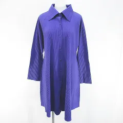 ミーイッセイミヤケ me ISSEY MIYAKE MI02KJ518 長袖 ロングシャツ ブラウス プリーツ 紫系 パープル 日本製 ボタン 無地のサムネイル