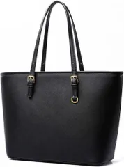 Miwoluna ミウォルナ ビジネスバッグ トートバッグ レディース リクルート A4 PUレザー(ブラック ロゴなし,  高さ28.5cm 上辺42cm 横下辺32cm マチ14.5cm)