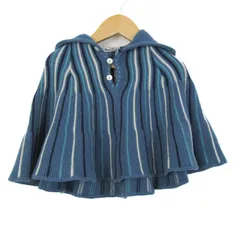 ファミリア ポンチョ ジャケット アウター ベビーマント ニット ベビー 男の子用 60-90サイズ 水色×白 Familiar 【中古】