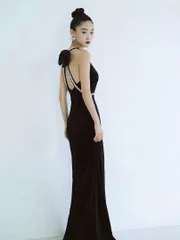 ビジュー輝くベロアドレス??リボンバックスタイル♪結婚式 パーティー