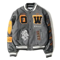 美品 OFF-WHITE オフホワイト ジャケット サイズ:L 21AW 袖レザー メルトン バーシティジャケット スタジャン Leather Varsity Jacket グレー ブラック アウター ブルゾン【メンズ】のサムネイル