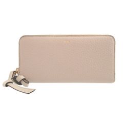 未使用 クロエ アルファベット レザー ベージュ ピンク ラウンドファスナー長財布 財布 1475 Chloe