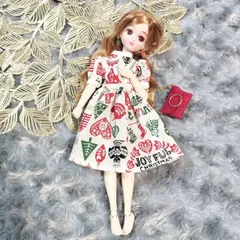 【108】3点セット 半袖パフスリーブワンピース リカちゃん 服 クリスマス柄