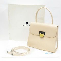 美品 GIVENCHY ジバンシィ オールド レザー 本革 フォーマルバッグ 2Way ハンドバッグ ショルダーバッグ ヴィンテージ アイボリー レディース 箱付き ★2866 LF0004-0520②