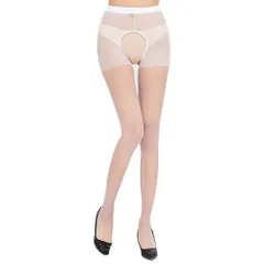 穴あきストッキング　ストッキング 穴開き 穴あき バック穴 パンティストッキング 穴付き　通気性 　トイレが便利　介護施設愛用　美脚 セクシー コスプレ 普段使い　2面あき 20デニール オープンクロッチ レディース フリーサイズ ホワイト