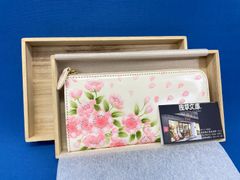 ●【未使用】日本製 本革 浅草文庫 長財布 L字ファスナー 八重桜 やえざくら　【41】