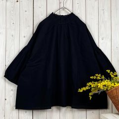 新品 コットンレース ブラウス ハイネック 綿 ブラック M〜L