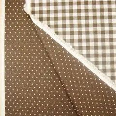 約110×43cm　チェックと水玉柄 リバーシブル 綿麻 コットンリネン 36001-1F こげ茶　生地 布地 布 ハンドメイド