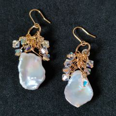 エチオピア産 オパール × スティック 淡水パール ロングピアス 14kgf