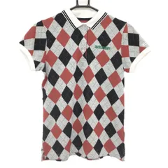 ★特価★ジャックバニー 半袖ポロシャツ ライトグレー×レッド アーガイル柄 ニット ロゴ刺しゅう レディース 1(M) ゴルフウェア Jack Bunny