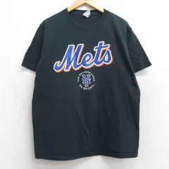 L/古着 半袖 ビンテージ Tシャツ メンズ 00s MLB ニューヨークメッツ コットン クルーネック 黒 ブラック メジャーリーグ ベースボール 野