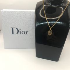 【Diorネックレス】Diorロゴトップ×シンプル楕円デザイン　ヴィンテージゴールド