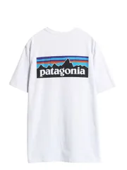 【お得なクーポン配布中!】 パタゴニア 両面 プリント 半袖 Tシャツ メンズ M 古着 21年製 アウトドア 染込み P6 ボックスロゴ バックプリント シンプル カットソー 白