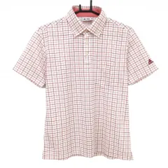 アディダス 半袖ポロシャツ 白×レッド 格子柄 袖ロゴ刺しゅう メンズ M/M ゴルフウェア adidas