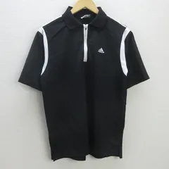 C■アディダス/ADIDAS 半袖ポロシャツ ハーフジップ ゴルフ【L】黒/MENS■79【中古】■
