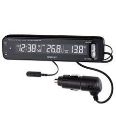 【迅速発送】ナポレックス(Napolex) 車用VTメータークロック(電波時計 電圧計 温度計一体型) カープラグ給電(12V) アラーム付き(スヌーズ機能あり) カレンダー表示機能 内外気温計 電圧異常 路面凍結警報機能搭載 誤警報カット機能搭載 取付ステー