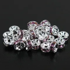 50個　平ロンデル　ライトアメジスト　　(サイズ　5mm 6mm 7mm 8mm 、台座カラー　シルバー　ゴールド　選択可能) スペーサー　ブレスレット　アンクル　ネックレス　イヤリング　ピアス　ハンドメイド　アクセサリー　パーツ