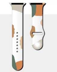 Apple Watchバンド シリコン迷彩 ホワイト オレンジ 42mm/44mm/45mm/49mm アップルウォッチ ケース用 バンド