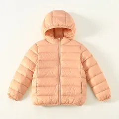 ☆ ピンク ☆ 130CM ☆ ダウンコート キッズ 秋冬 収納袋付き secoat220902 ダウンコート キッズ 長袖 収納袋付き 無地 フード付き 子供服 こども服 子ども服 シンプル 通園 通学 アウター 秋 冬 女の子 おしゃれ