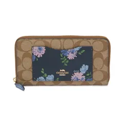 【ABランク】 コーチ COACH アコーディオン ウォレット PVC レザー シグネチャー フラワープリント F73011 長財布 ラウンドファスナー ロングウォレット 花柄 レディース ベージュ / ブルー / ピンク 中古 mbg12008