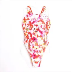 ●SE3G81☆競泳水着* Lサイズ 白赤ピンク 水彩風花柄 *オシャレで可愛い オープンバック レディース 練習用水着 フィットネスジムプール ワンピース■