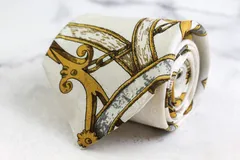 エルメス ブランド ネクタイ シルク ライン柄 チェーン柄 高級 PO メンズ ホワイト HERMES 【中古】