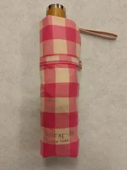 M9　kate spade NewYORK 日傘　折り畳み　ケイトスペード晴雨兼用　ピンクギンガムチェック　UV ・遮光・遮熱　状態良好♪