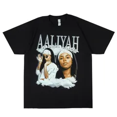 メンズ Tシャツ AALIYAH FACE TEEアリーヤ TシャツWHITExBLACK ホワイトブラックアーティスト 歌手 ミュージック ラップTUSA R&B MUSIC レディース