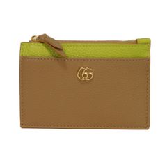 GUCCI グッチ ダブルG ジップ キーポーチ 現行 パステル バイカラー ブライトグリーン カードケース パスケース キーリング 財布 ミニウォレット 未使用 GGマーモント ベージュ ブラウン コインケース 837966 AAE5F 2843