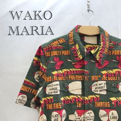 WAKO MARIA ワコマリア 半袖シャツ M グリーン アメコミ 総柄 ボタンダウン メンズ