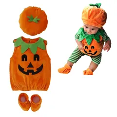 [SLOW＆MELLOW] ハロウィン コスチューム かぼちゃ 3点 セット 子供 キッズ 衣装 ベビー 男の子 女の子 イベント パーティー コスプレ ハロウィーン 幼稚園 園児 ジャックオーランタン お化け オバケ カボチャ 帽子 靴 可愛い オ [80]