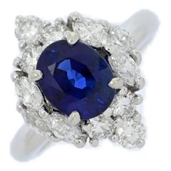 SA1.241ct/FD:0.77ct/Queen クイーン 取り巻き・9月誕生石 1P・サファイア・ダイヤモンド リング・指輪/Pt950-5.8g/5号/#45【♀】【N】【レディース】★■557223【中古】