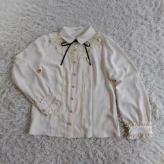 【訳あり】axes femme （アクシーズファム） 長袖フリルブラウス ボウタイ ビジューボタン レース ガーリー ロリータ レディースMサイズ