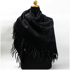 アンクライン 大判ストール 毛100％ ブラック×グレー ペイズリー柄 中古