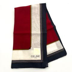A0715-4-3 CELINE セリーヌ スカーフ ハンカチ 綿100% レッド ホワイト 45×45㎝