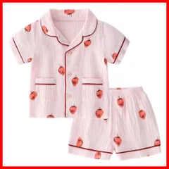 130 120 110 100 90 80 寝巻き 前開き ルームウェア 夏 可愛い ガールズ 綿 140 ガーゼ 普段着 部屋着 2点 上下セット 半袖 女の子 男の子 パジャマ 子供服 [KISBINI]
