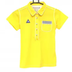 ルコックゴルフ 半袖ポロシャツ イエロー×白 胸ポケット ロゴワッペン  レディース S ゴルフウェア le coq sportif
