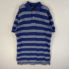 古着 90's/90年代 ポロバイラルフローレン Polo by Ralph Lauren 鹿の子 半袖 ポロシャツ ロゴ 刺繍 2ボタン M  ブルー系 ボーダー メンズ