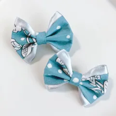 マロリーサックス　シルバーサテン付きリボンヘアゴム