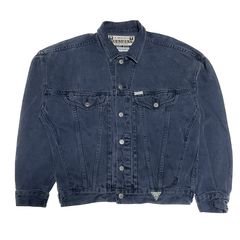 GUESS ゲス USA製 デニムジャケット Gジャン 刺繍ロゴ 黒 L - メルカリ