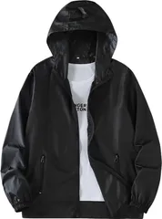 [アスペルシオ] フード付 ナイロンジャケット 超薄手 ストリート系 ジップアップ おしゃれパーカー メンズ 長袖 フルジップ アウター チャック付き ポケット アウトドア トレーニング 軽量 薄い 持ち運び 上着 フーディー ジャ [ミストブラック] [M]