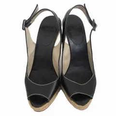 Christian Louboutin クリスチャン ルブタン ウェッジソール サンダル アンクルストラップ ブラック サイズ24cm レディース 【中古】